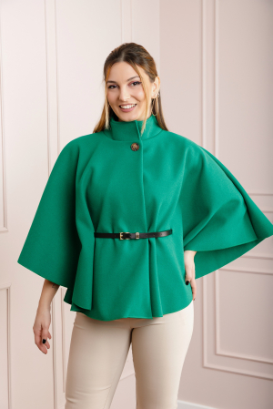 Poncho verde elegant cu curea in talie [2]