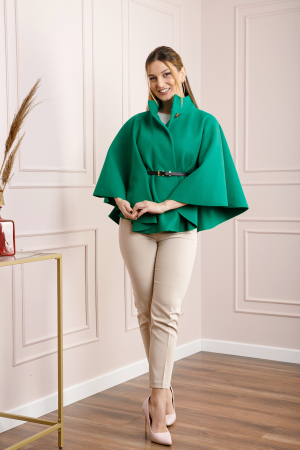 Paltoane si geci - Poncho verde elegant cu curea in talie