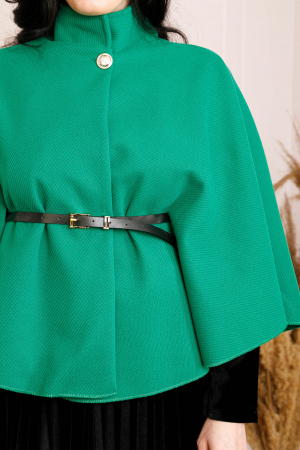 Poncho verde elegant cu curea in talie si detaliu texturat [1]