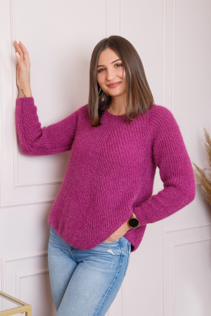 Pulover Bella pufos fuchsia cu maneci raglan [2]