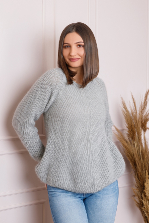 Pulover Bella pufos gri cu maneci raglan [2]