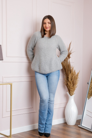 Pulover Bella pufos gri cu maneci raglan [3]