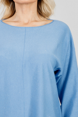 Pulover bleu cu fir stralucitor si crepeu lateral [1]