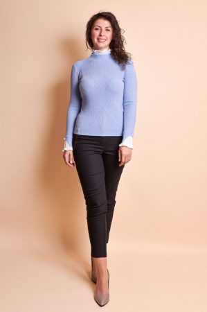 Pulover bleu cu guler si maneci creponate [5]