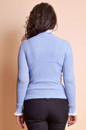 Pulover bleu cu guler si maneci creponate [4]