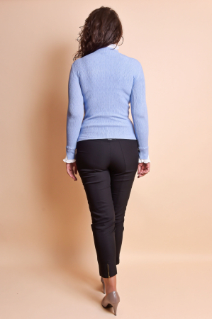 Pulover bleu cu guler si maneci creponate [7]