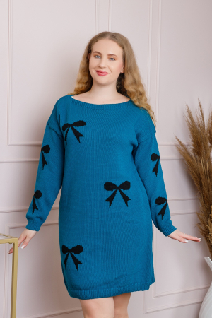 Pulover Bonnie albastru tip rochie cu fundite [2]