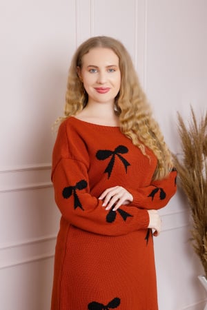 Pulover Bonnie caramiziu tip rochie cu fundite [2]