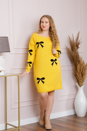 Pulover Bonnie galben tip rochie cu fundite [3]