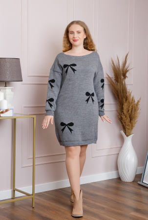 Pulover Bonnie gri tip rochie cu fundite [3]