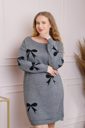 Pulover Bonnie gri tip rochie cu fundite [2]