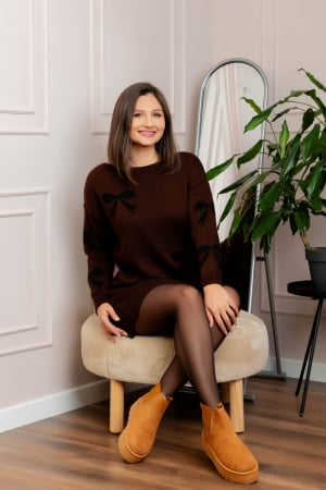 Pulover Bonnie maro tip rochie cu fundite [3]