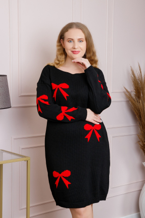 Pulover Bonnie negru tip rochie cu fundite rosii [2]