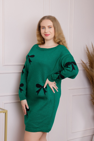 Pulover Bonnie verde smarald tip rochie cu fundite [2]
