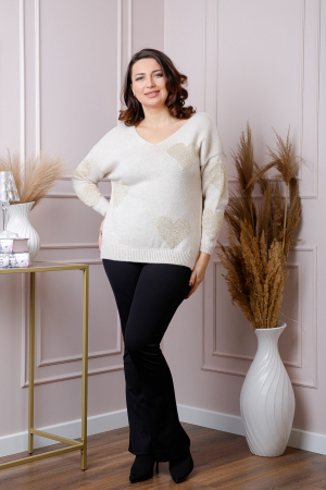 Pulover Carina ecru cu inimioare si decolteu in V [3]