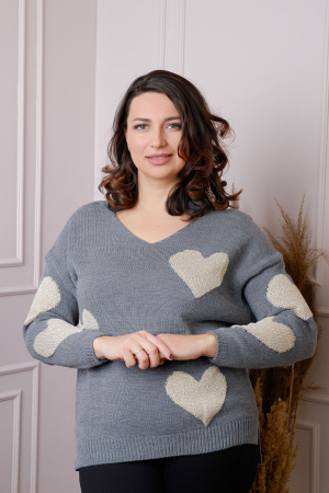 Pulover Carina gri cu inimioare si decolteu in V [2]