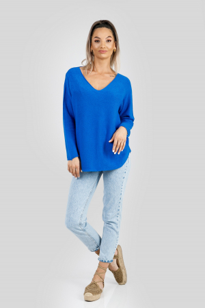 Pulover casual albastru cu maneci liliac [3]