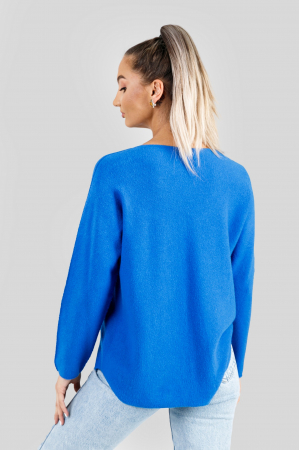 Pulover casual albastru cu maneci liliac [2]