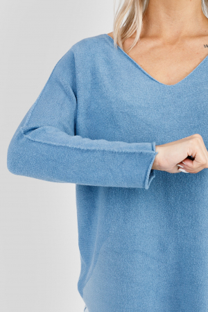 Pulover casual bleu cu maneci liliac [1]