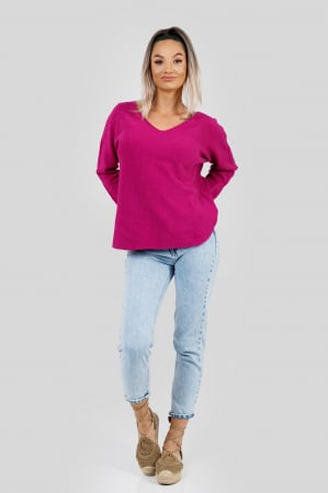 Pulover casual ciclam cu maneci liliac [3]
