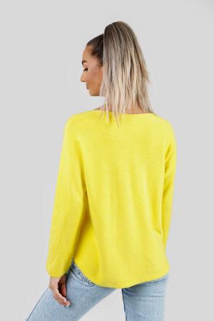 Pulover casual galben neon cu maneci liliac [2]