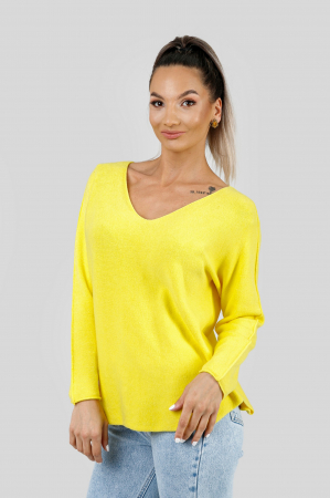 Pulover casual galben neon cu maneci liliac [0]