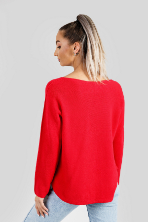 Pulover casual rosu cu maneci liliac [2]