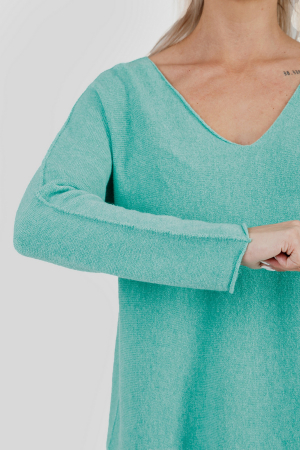 Pulover casual turcoaz deschis cu maneci liliac [1]