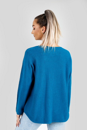 Pulover casual turcoaz inchis cu maneci liliac [2]