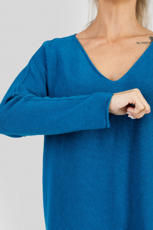 Pulover casual turcoaz inchis cu maneci liliac [1]