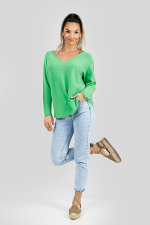 Pulover casual verde crud cu maneci liliac [3]