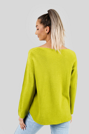 Pulover casual verde fistic cu maneci liliac [2]