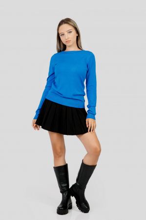 Pulover clasic albastru cu decolteu barcuta [3]