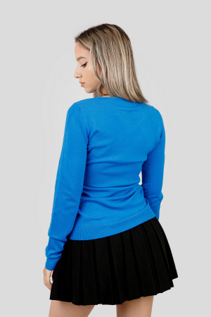 Pulover clasic albastru cu decolteu barcuta [2]