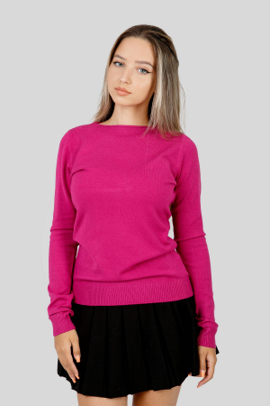 Pulover clasic ciclam cu decolteu barcuta [0]