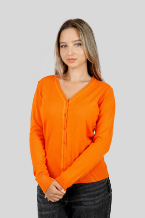 Pulovere - Pulover clasic orange cu nasturi