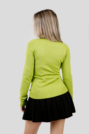 Pulover clasic verde lime cu decolteu barcuta [2]
