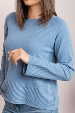 Pulover dama albastru cu casmir si maneci raglan Lacey [1]