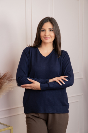 Pulover dama bleumarin cu casmir si decolteu in V Doreen [2]