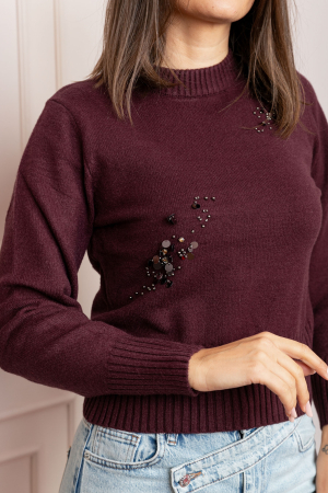 Pulover dama bordo cu casmir, margele si paiete Mindy [1]