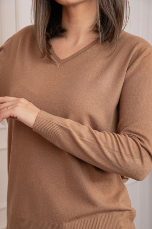 Pulover dama camel cu casmir si decolteu in V Doreen [1]