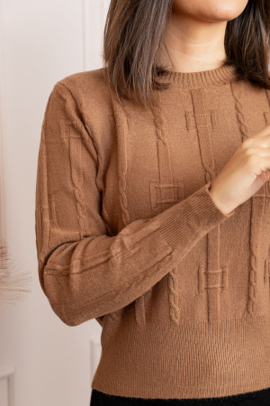 Pulover dama camel cu casmir si model reliefat Naya [1]