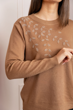 Pulover dama camel cu casmir si strasuri Thea [1]