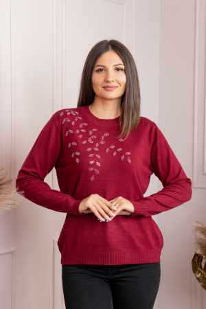 Pulovere - Pulover dama grena cu casmir si strasuri Thea