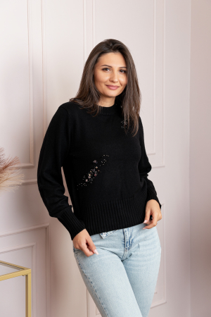 Pulover dama negru cu casmir, margele si paiete Mindy [3]