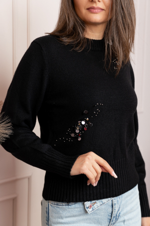 Pulover dama negru cu casmir, margele si paiete Mindy [1]