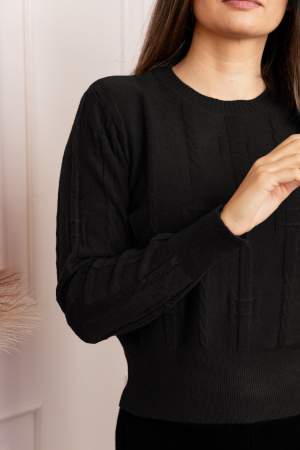 Pulover dama negru cu casmir si model reliefat Naya [1]