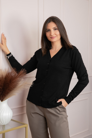 Pulover dama negru cu casmir si nasturi Debbie [2]