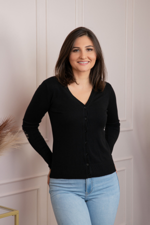 Pulovere - Pulover dama negru cu casmir si nasturi Justine