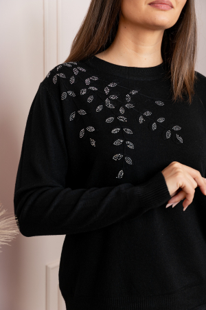 Pulover dama negru cu casmir si strasuri Thea [1]